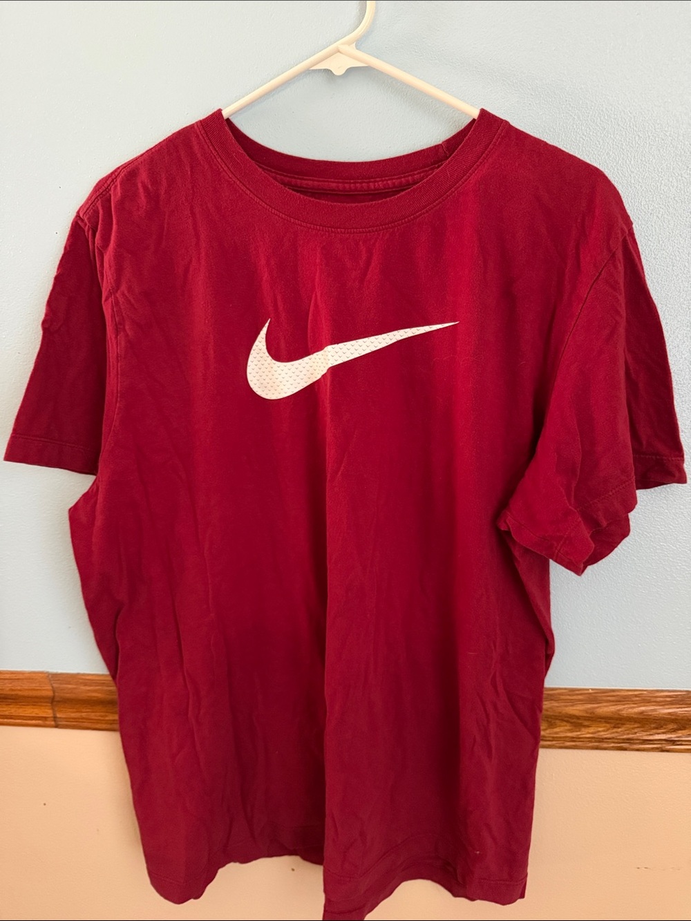 Nike Maroon Short Sleeve T-Shirt with White Swoosh